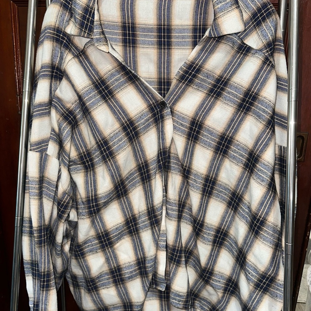 SHEIN Navy and Beige Plaid Shirt